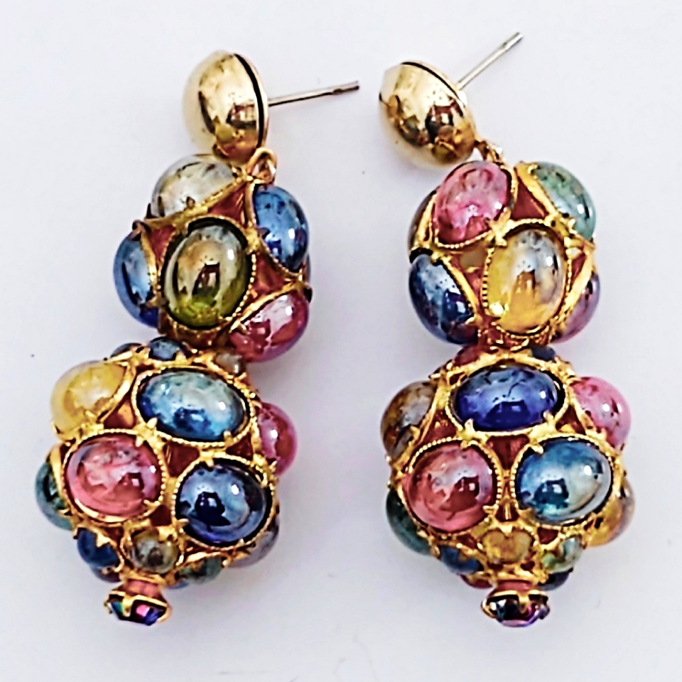 Vintage Ab Crystal Multicolored Earrings In Gold